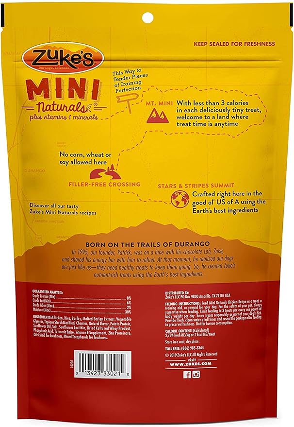 (2 Pack) Zuke Mini Naturals Dog Treats Chicken Flavor 16 oz (1 Lb) with 10ct Pet Wipes
