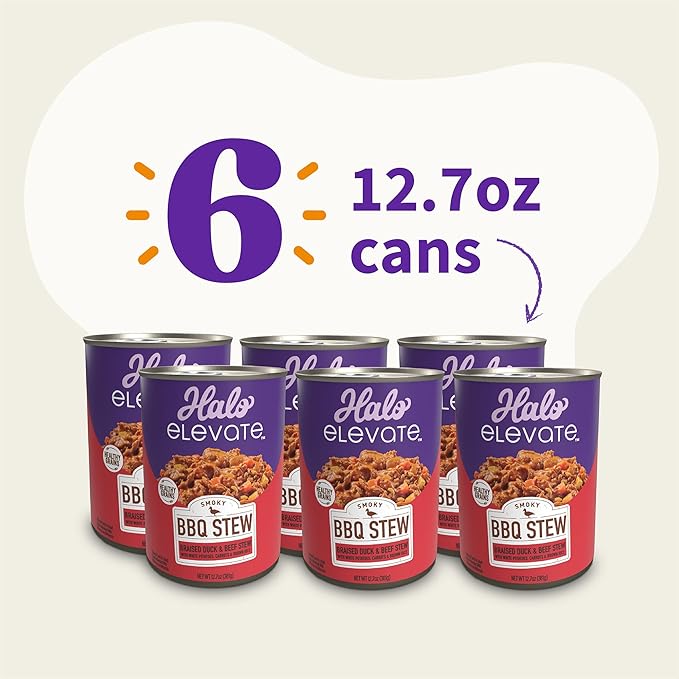 Halo Elevate Wet Dog Food, Healthy Grains, Smoky BBQ Braised Duck & Beef Stew with White Potatoes, Carrots & Brown Rice, 12.7oz (Pack of 6)
