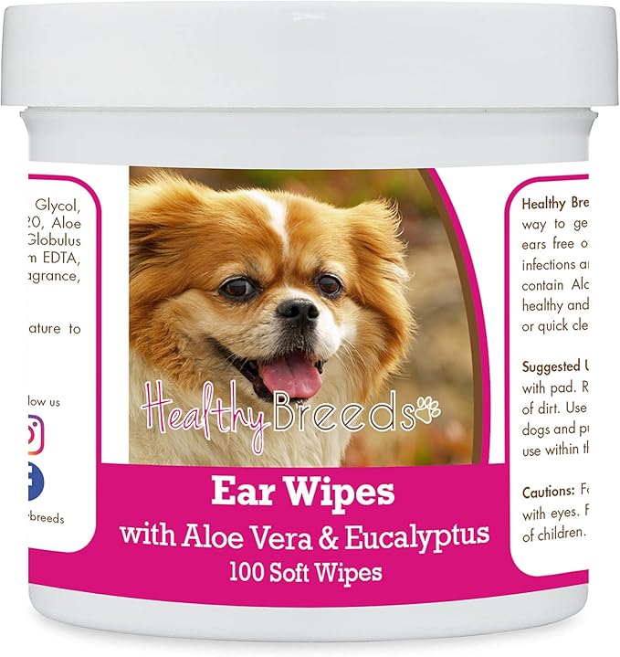 Healthy Breeds Tibetan Spaniel Ear Cleaning Wipes with Aloe & Eucalyptus for Dogs 100 Count