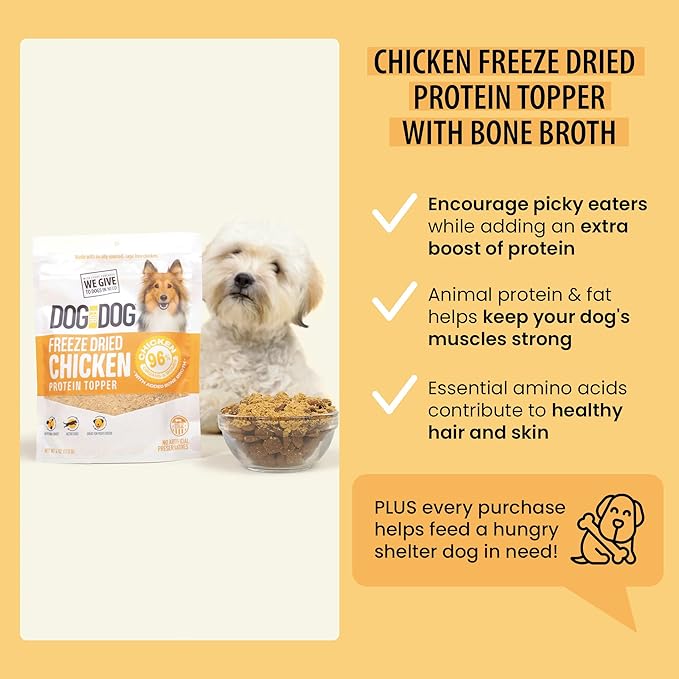Dog for Dog Freeze Dried Dog Food Topper - Cage Free Chicken Dog Food toppers for Picky Eaters | Food toppers for Picky Dogs and Treats, All Natural & Limited Ingredient | Made in The USA - 8OZ