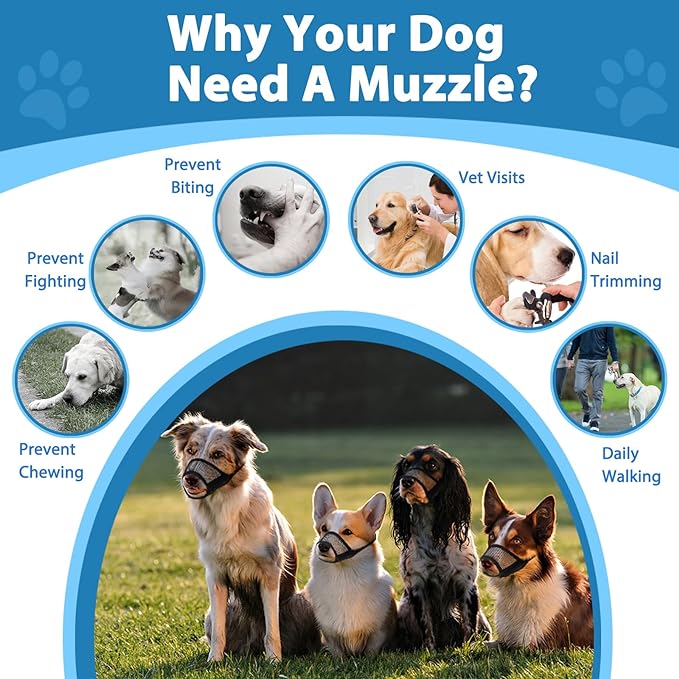 LUCKYPAW Dog Muzzle Suits for Small Medium Large Dogs, Mesh Muzzle Pack for Dogs Anti Biting Chewing, Breathable Dog Muzzle Sets with Adjustable Strap for Grooming Walking Vet Visiting(3 Pieces)