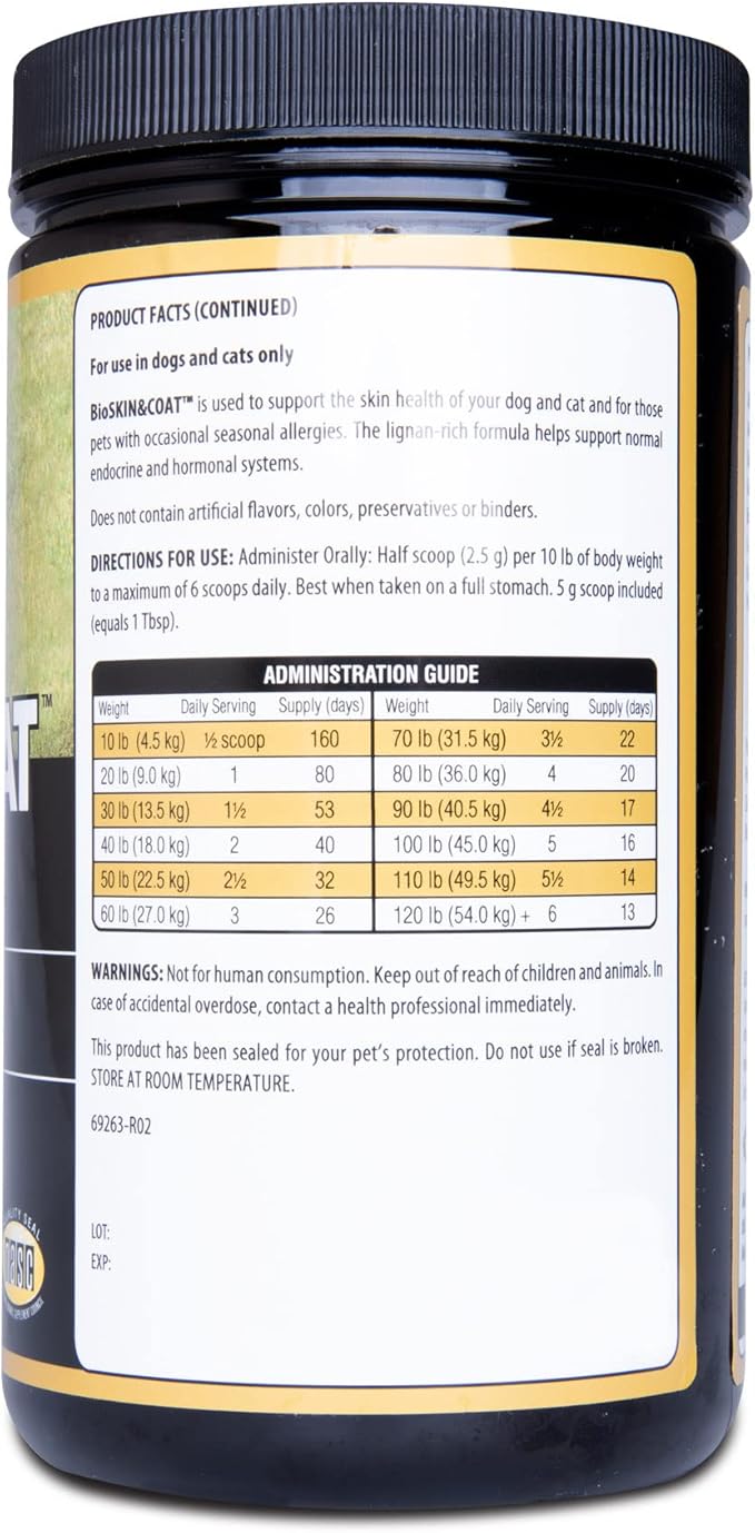 BioSKIN & Coat Natural Antihistamine Supplement for Dogs & Cats, Supports Skin Health and Helps Maintain Normal Histamine Levels, 53-Day Supply for 30-lb. Animal, 14-oz. Powder