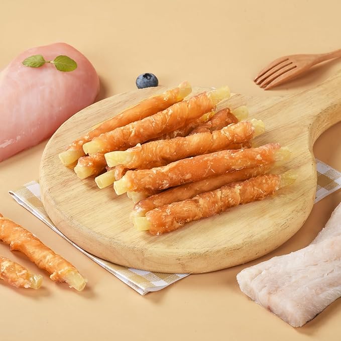 Chicken Wrapped Cod Sticks for Dogs, Grain-Free Rawhide-Free Natural Dog Treats Training Rewards Snacks Dog Soft Chews Treats 10.58OZ