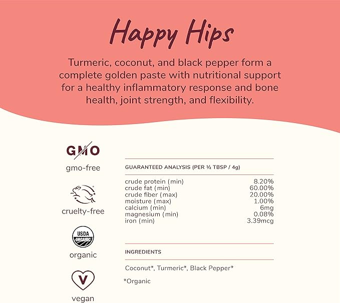 kin+kind Hip+Joint Supplement Dogs & Cats - Organic Healthy Hip+Joint Supplement - Vet Formulated Natural Formula with Organic Turmeric, Black Pepper and Coconut- Small 4oz - Made in USA