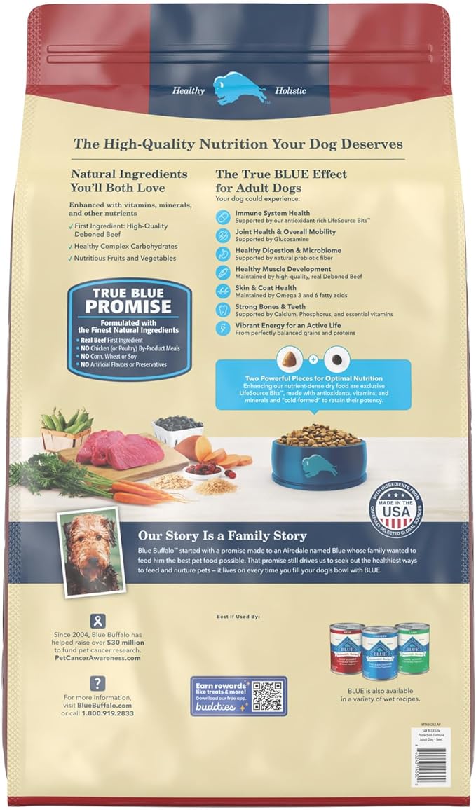 Blue Buffalo Life Protection Formula Natural Adult Dry Dog Food, Beef and Brown Rice 34-lb