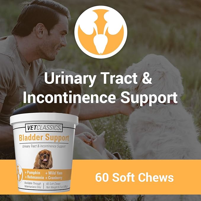 Vet Classics Bladder Support Urinary Tract & Incontinence Dog Supplement – Maintains Bladder Health for Dogs, Helps With Pet Incontinence – Soft Chews, Tablets – 60 Soft Chews