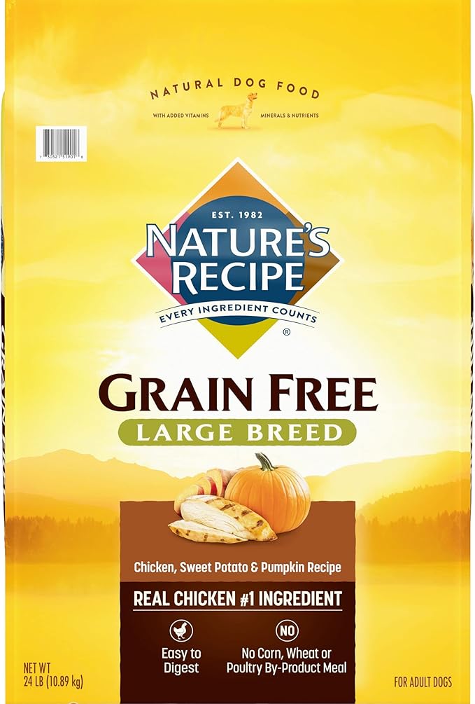 Nature's Recipe Grain Free Large Breed Chicken, Sweet Potato & Pumpkin 24 Pounds Dry Dog Food + Grain Free Chicken Recipes Variety Pack 2.75 Ounce (Pack of 24) Wet Dog Food Bundle