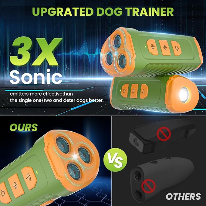 Dog Bark Deterrent Devices, Ultrasonic Anti Barking Device for Dogs, Rechargeable Dog Bark Control Devices 50FT Range with LED Flashlight, Dog Training & Behavior Aids for Indoor Outdoor