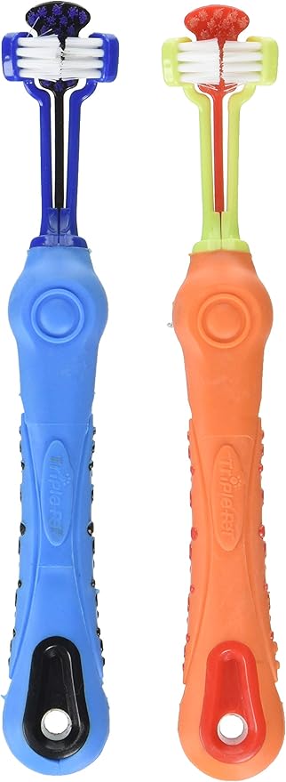 3-Sided Toothbrush For Brushing Dog's Teeth, Assorted Colors | Best Dental Care For Dogs For Fresh Breath | Small Breed Dog Toothbrushes, 2 Pack