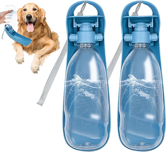 2Pack Dog Water Bottle, 19oz Collapsible Dog Travel Water Bottle, Portable Dog Water Dispenser with Foldable Drinking Cup Bowl for Walking, Hiking, Lightweight, Leak-Proof, BPA Free, Blue