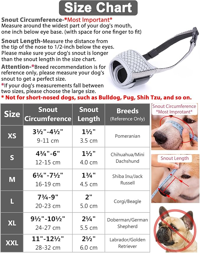 Dog Muzzle Anti Biting Barking and Chewing with Comfortable Mesh Soft Fabric and Adjustable Strap, Suitable for Small, Medium and Large Dogs(Gray(3D Mesh),S)