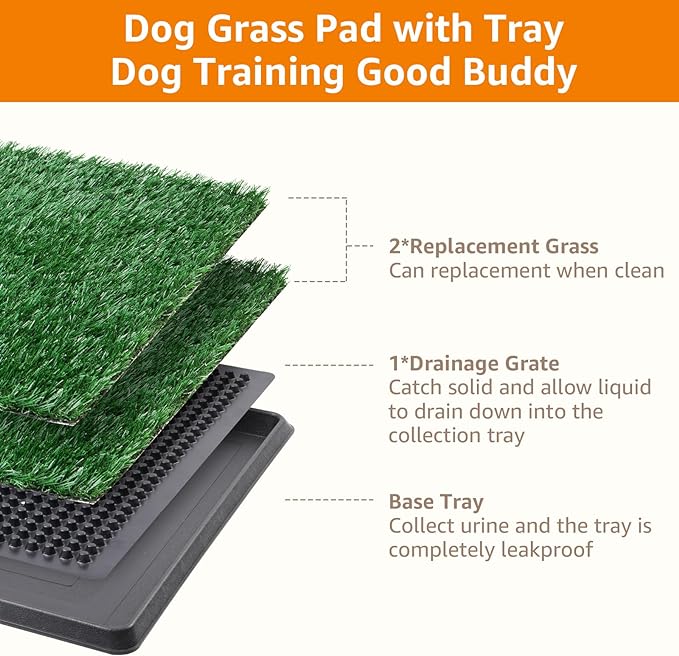 LOOBANI Dog Grass Pad with Tray Large, Indoor Dog Potties for Apartment and Patio Training, with 2 Packs Loobani Dog Grass Pee Pads for Replacement (Tray Potty 20 * 30inch)