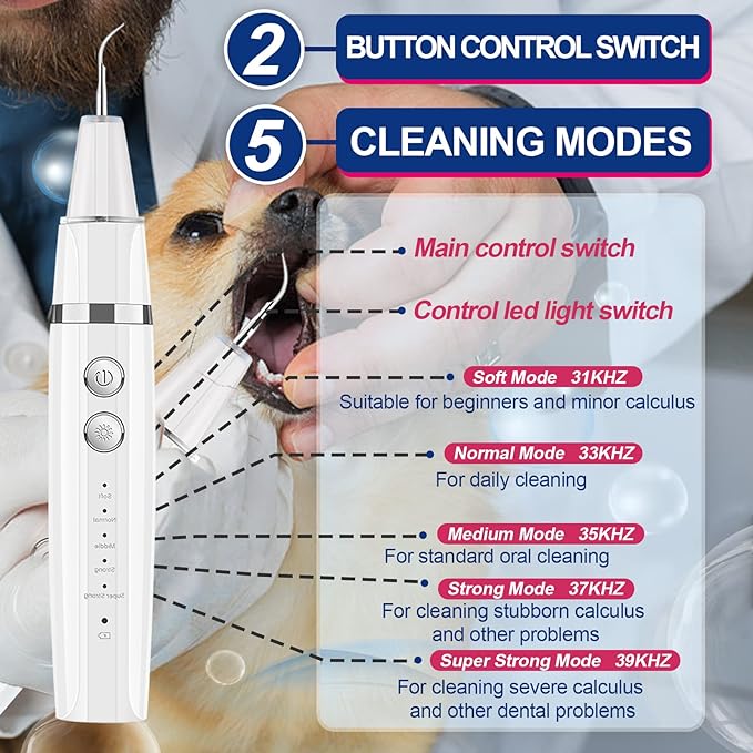 Teeth Cleaner for Dogs, Dog Teeth Cleaning, Dog Ultrasonic Tartar Remover, Keep Dog Teeth Health. (White)