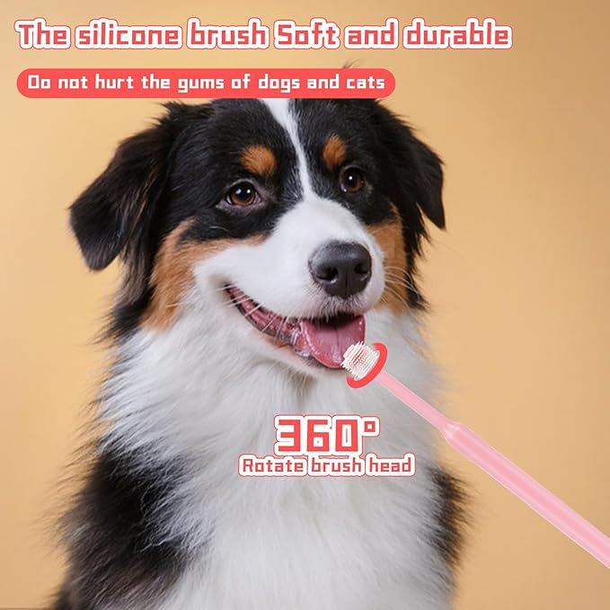 2 Pack Puppy Tooth Brushing Kit, 360 Degree Silicone Dog / Cat Toothbrush Pet Dental Care Dog Oral Hygiene Deep Clean Pet Teeth Cleaning Tool Soft Bristles Friendly to Gums, Easy to Handle - Small