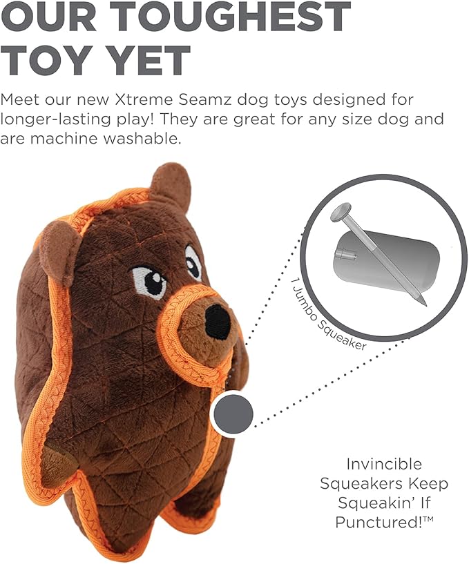 Outward Hound Xtreme Seamz Bear Squeaky Plush Dog Toy - Reinforced Dense Stuffing Plush Toy