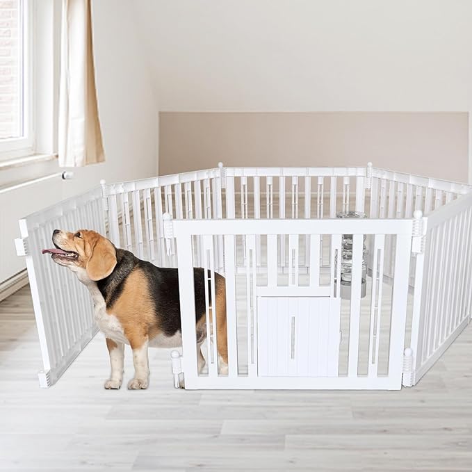 RIZZARI Foldable Plastic Dog Playpen, 6 Panels Pet Fence with Doors for Small Cats and Dogs, Portable Pet Barrier for Indoor and Outdoor, Easy to Assemble (Six panels with door)