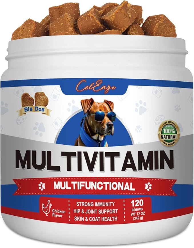 Multivitamin Dog Supplement with Glucosamine, Probiotics, Fish Oil - Promotes Healthy Skin and Coat, Supports Joint Health, Allergy Relief and Digestive Function (Chicken Flavor 120 Ct)…
