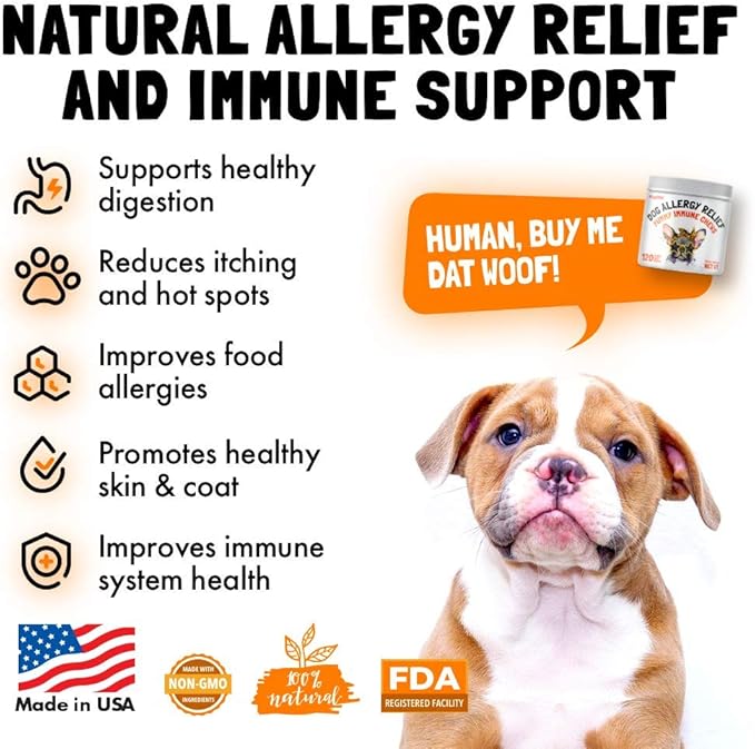 Allergy Relief Chews for Dogs & Immune & Digestive Supplement with Wild Salmon Oil Kelp Colostrum Turmeric Probiotics & Bee Pollen for Seasonal Allergies Anti Itch, Skin Hot Spots Soft Treats