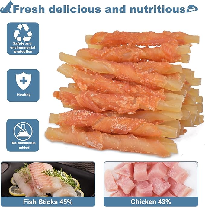 Dog Treats Soft Chews Rawhide Free Chicken Wrapped Cod Sticks for Puppy Training Snacks Dog Chews Treats 0.5lb/227g