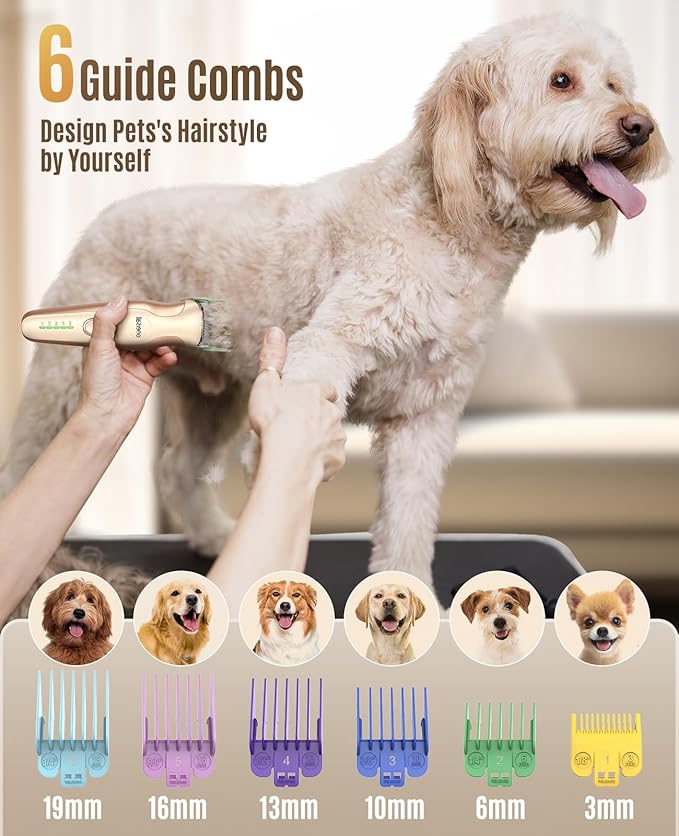 oneisall Dog Clippers for Grooming,2 in 1 Low Noise Dog Paw Trimmer with Double Blades,2 Speed Cordless Dog Grooming Clippers for Body, Paws, Ears and Face