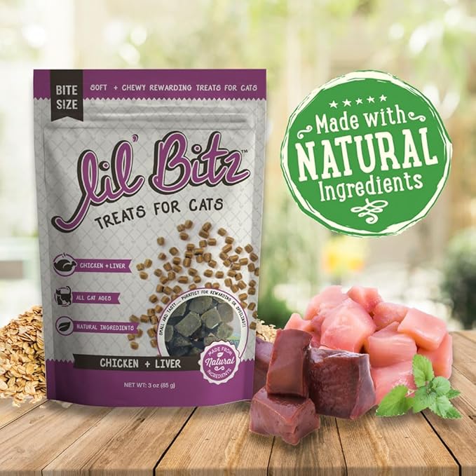 Lil' Bitz training Treats for Cats (3 Pack, All Cat Sizes - Chicken & Liver)