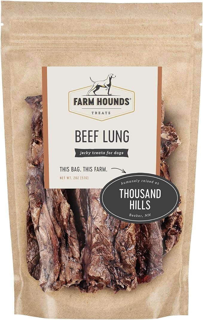 Farm Hounds Dehydrated Beef Lung for Dogs, 100% Natural, Humane Dried Beef Lung Treats for Dogs, Regenerative Agriculture Dog Training Treats & Food from Local Farms for All Dog Breeds, 2 oz, 2-Pack