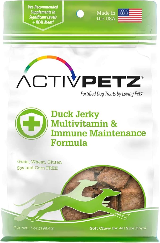 Loving Pets Activpetz Duck Jerky Multivitamin & Immune Maintenance Formula Dog Treat, 7 Oz