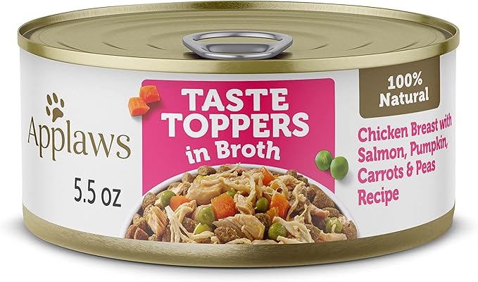 Applaws Taste Toppers, Natural Dog Food Topper, 12 Count, Limited Ingredient, Grain Free, Meal Topper for Dogs, Chicken Breast, Salmon, with Vegetables in Broth, 5.5oz Dog Food Cans