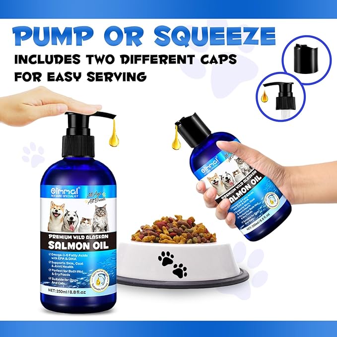 Alaskan Salmon Oil for Dogs & Cats (8.8 oz) - Pure Omega 3 Fish Oil with Omega 6 Fatty Acids, EPA & DHA - Anti-inflammation for Dogs Skin and Coat - Natural Pet Joint, Immune, Brian & Heart Supplement