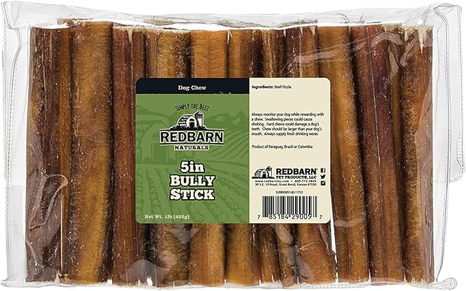 Redbarn Straight 5" Bully Sticks - Long Lasting Dog Chew | All Natural & Odorless Bully Bones (1 Pound)