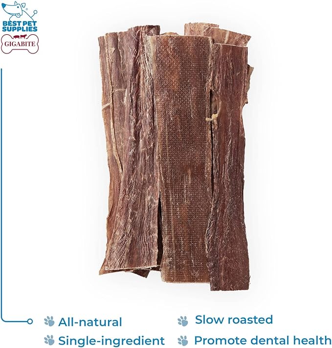 GigaBite 10 to 12 Inch Beef Gullet Jerky Strips (10 Pack) - All Natural, Free Range Beef Esophagus Taffy Dog Treat by Best Pet Supplies