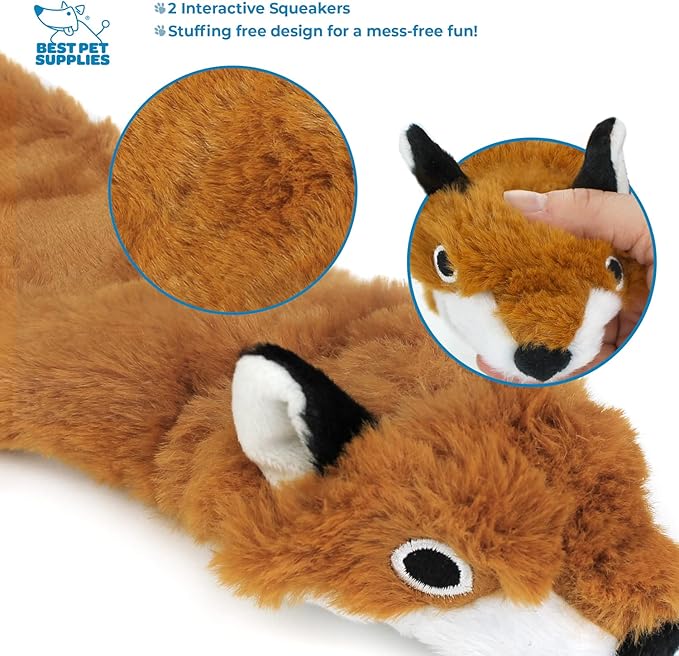 Best Pet Supplies Stuffing Free Squeaky Dog Toys for Small Dogs, Medium Dogs, and Large Dogs, Durable, Best Dog Chew Toy for Teething Puppy, Indoor Play, Holds Plastic Bottle - Fox, Large