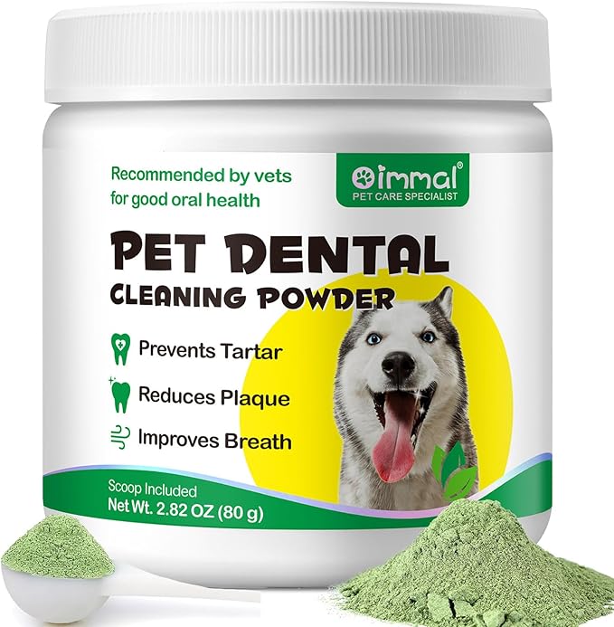 Dog Teeth Powder for Dog Teeth Cleaning, Dog Breath Freshener, Dog Plaque and Tartar Remover with Green Tea and Probiotics, Cat & Dog Dental Care Toothpaste Powder - 80g