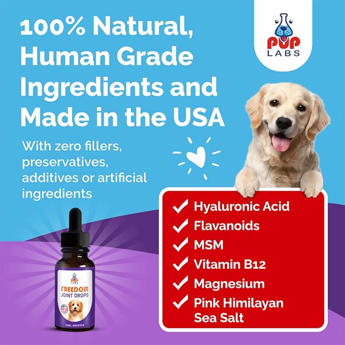 Freedom Joint Drops - Dog Joint Support Supplement Eases Stiffness and Aids Flexibility and Strength - for All Ages, Sizes, and Breeds, 30 ml Dropper