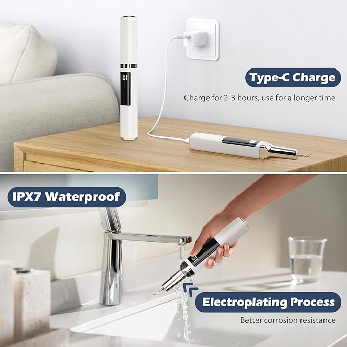 Plaque Remover for Teeth,Updated Dog Teeth Cleaning kit,Tartar Remover for Dog Tooth,5 Modes Ultrasonic Dental Tool Cleaner & Scraper for Pet Tooth with Led Light-White