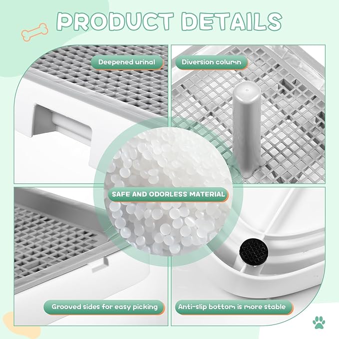 2 Pack Puppy Pee Pad Holder Easy Clean Dog Potty Tray with Diversion Column Nonslip Heighten Dog Litter Box Corner Floor Protection Portable for Small Medium Dog Indoor, White(25x19x2 Inch)