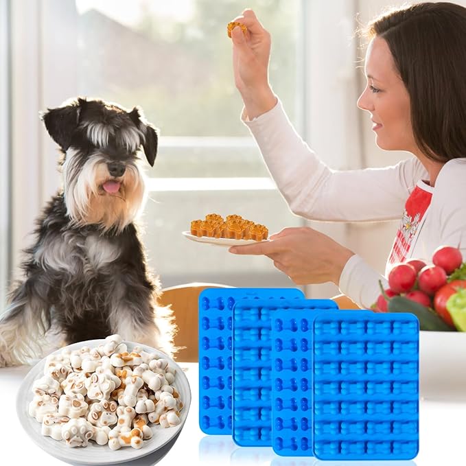 4Pcs Puppy Dog Paw Bone Silicone Mold for dog treats, Non-Stick Food Grade Silicone Molds for frozen treats, Baking Mold for Jelly, Candy, Chocolate,Ice Cube, Dog Snack Biscuits Bone