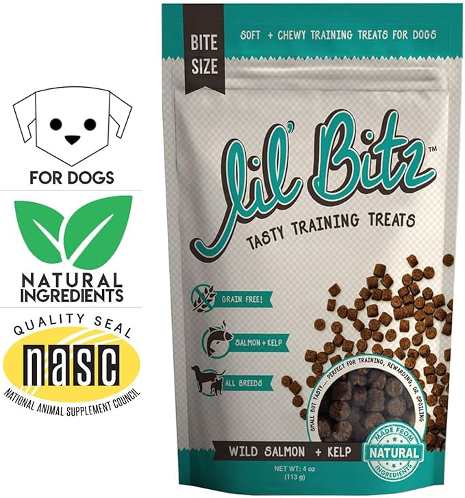 Lil' Bitz training Treats for Dogs and Cats (3 Pack, All Dog Sizes - Wild Salmon + Kelp)