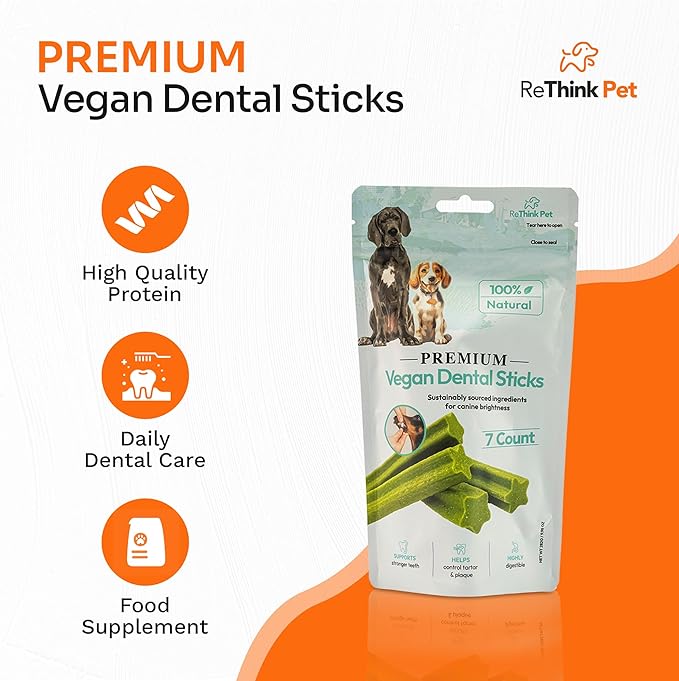 Vegan Dental Sticks for Pets - All Natural Dental Chews for Dogs - 7pc Dog Breath Treats