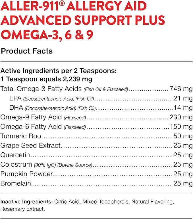 NaturVet Aller-911 Advanced Allergy Aid Formula Powder Plus Antioxidants for Dogs and Cats, 9 oz Powder, Made in The USA