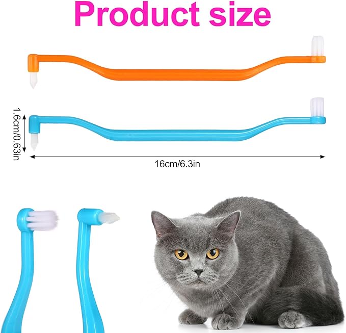 2pcs Dual Sided Cat & Dog Toothbrushes 6.3x0.63in Kitten Puppy Teeth Cleaning Brush Micro Head Pets Kitty Dental Care for Prevent Bad Breath & Plaque Tartar Formation (Blue,Orange)