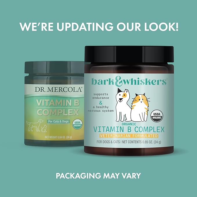 Bark & Whiskers Organic Vitamin B Complex, 0.85 Oz. (24 g), 60 Scoops, Supports A Healthy Nervous System & Endurance, Veterinarian Formulated, Non-GMO, Certified USDA Organic, Dr. Mercola