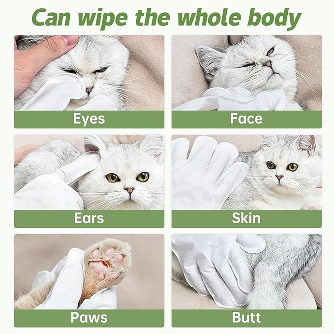 Cleaning Deodorizing Wipes for Dogs and Cats - Pet Grooming Gloves for Nourishing Fur - No Rinse Bathing Wipes for Daily Care and Traveling - Dog Washing Gloves for Paws, Fur and Butt - 10 PCS