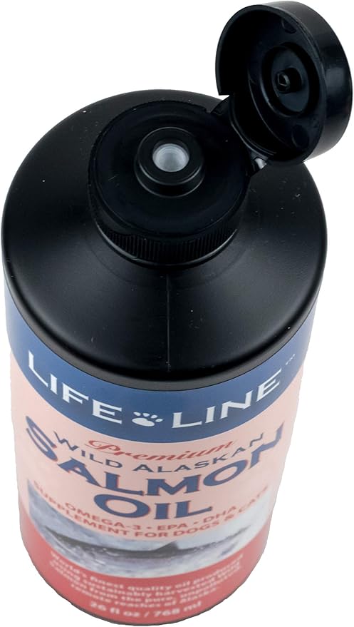 Life Line Pet Nutrition Wild Alaskan Salmon Oil Omega-3 Supplement for Skin & Coat – Supports Brain, Eye & Heart Health in Dogs & Cats, 26 oz