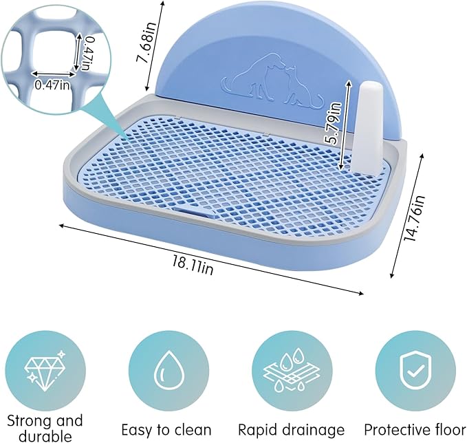 PINVNBY Dog Potty Toilet with Wall Column, Indoor Pet Dog Training Toilet Potty Tray, Portable Training Pee Pads Holder, Removable Mesh Dog Litter Box for Dogs (18.11 x 14.76 inches, M)