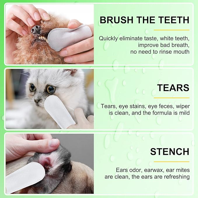 Dental Care Finger Wipes for Dogs, 50Pcs Teeth Cleaning Wipes for Dogs & Cats, Reduces Plaque, Tartar & Freshen Breath, No-Rinse Dog Finger Toothbrush, 50 Counts Disposable Wipes