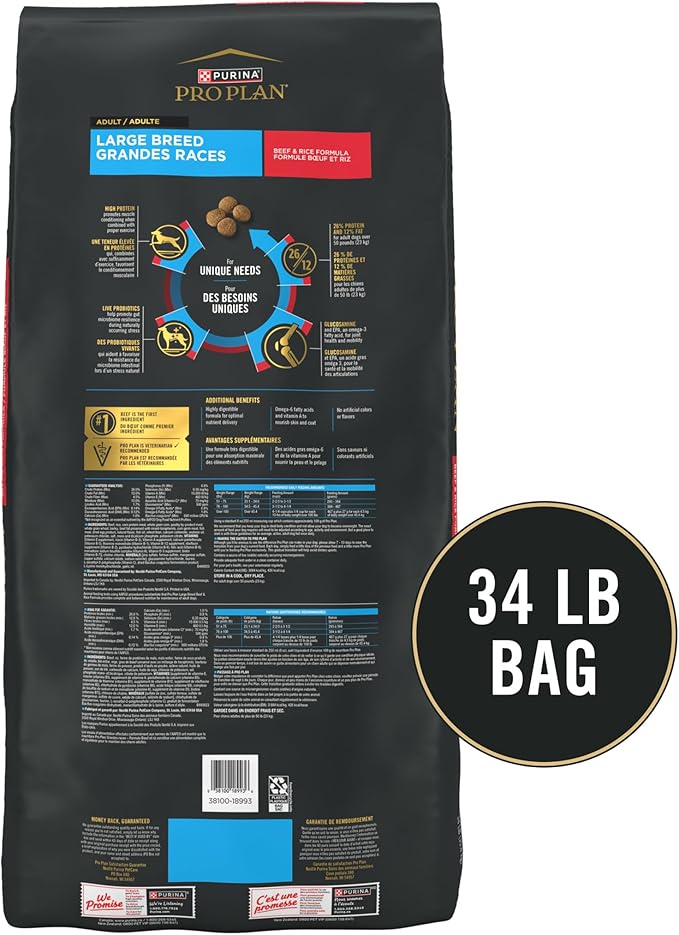 Purina Pro Plan Joint Health Large Breed Dog Food with Probiotics for Dogs, Beef & Rice Formula - 34 lb. Bag