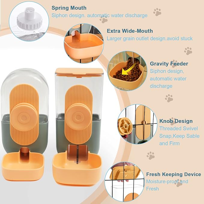 Hanging Automatic Food Water Dispenser,Gravity Rabbit Feeder and Water Dispenser Set,Cage Cat Food and Water Dispenser Food Bowl for Bunny Chinchilla Guinea Pig Hedgehog Ferret