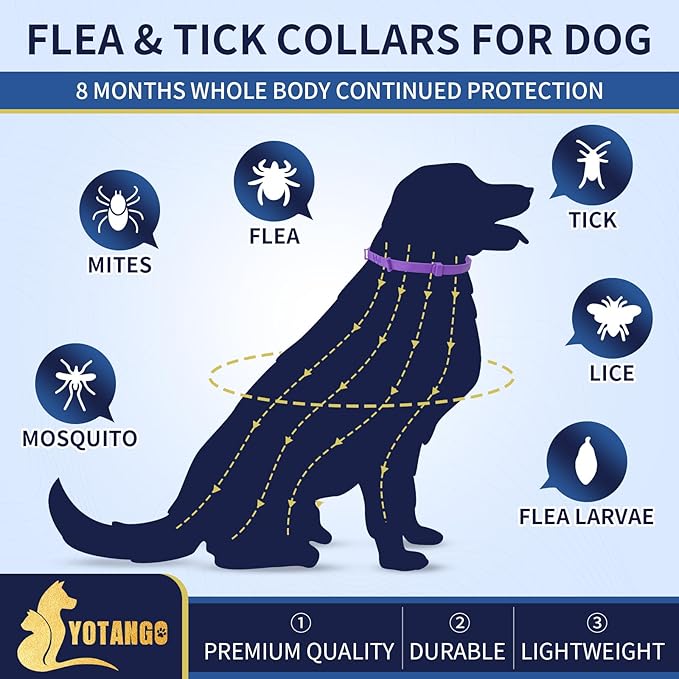 4 Pack Flea Collar for Dogs, 8 Months Flea and Tick Collar for Dogs Puppies, Flea and Tick Prevention for Dogs, Adjustable Waterproof Dog Flea Collar, Dog Flea and Tick Treatment-Gray Purple