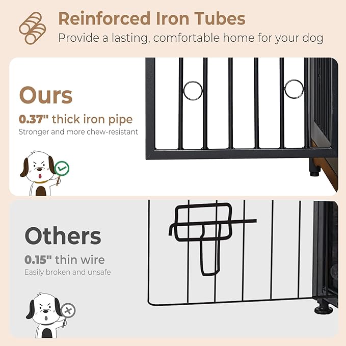 70.86'' Dog Crate Furniture Large Breed TV Stand with Cushion & Double Rooms,Wooden Dog Kennel Dog Crate End Table with Removable Divider for Large Medium Dogs, Brown